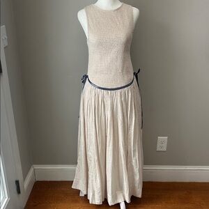 Free People cotton cream Sleeveless Maxi Dress with smocking bodice.